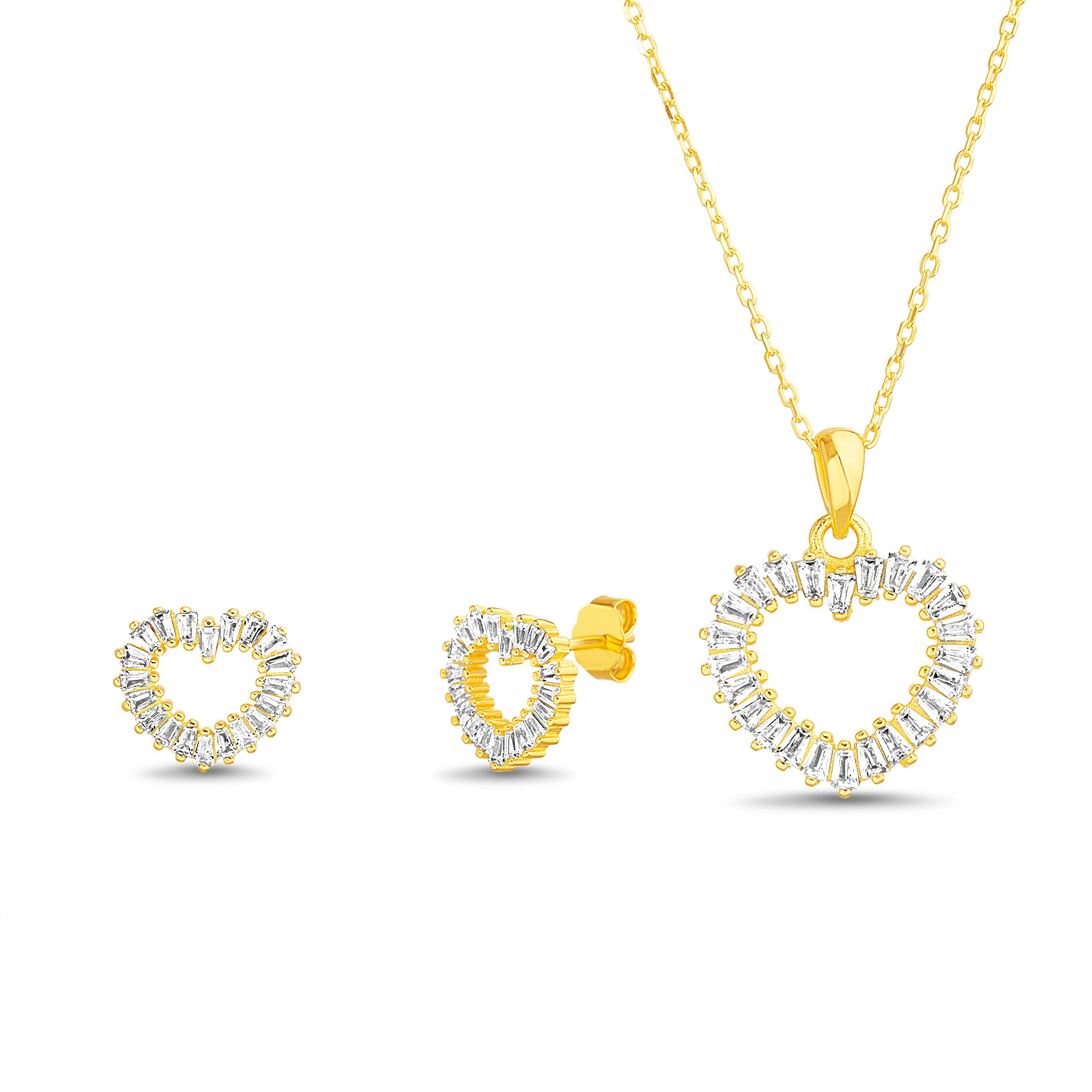 Gold CZ Open Heart Jewelry Set